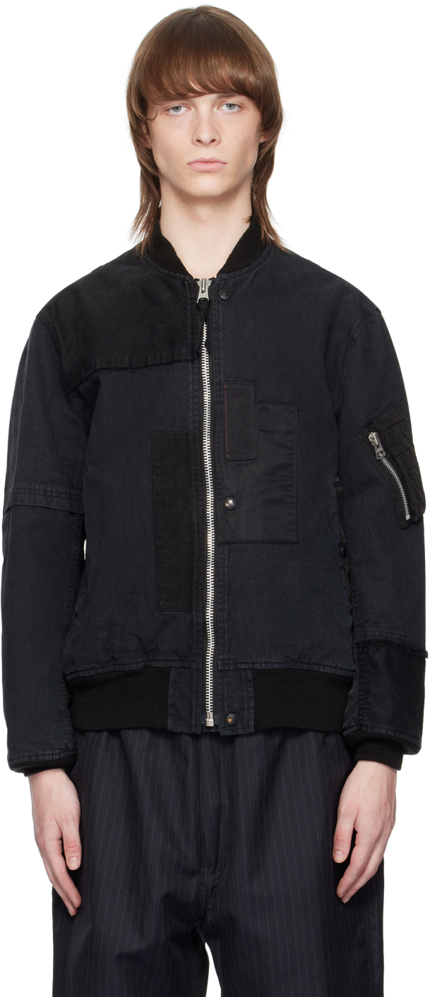 Black Zip-Up Bomber Jacket by Comme des Garçons Homme on Sale