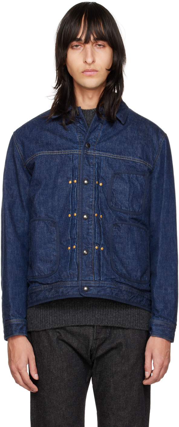 Comme des Garçons Homme: Navy Pleated Denim Jacket | SSENSE UK