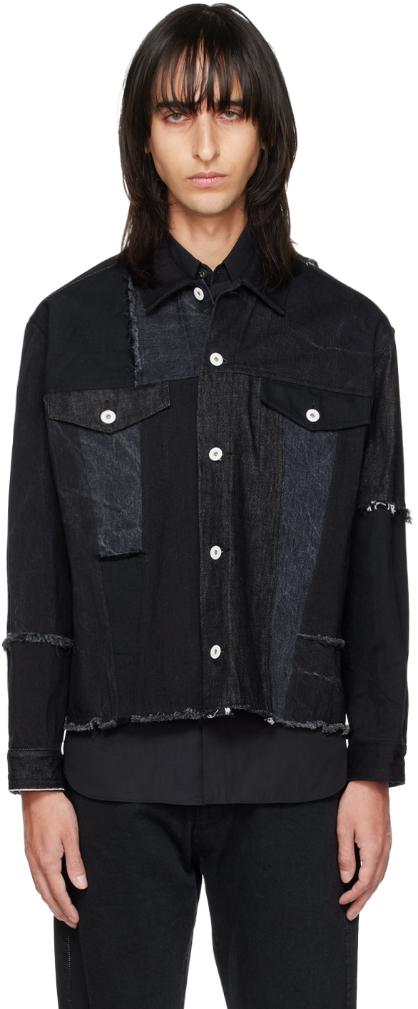 Comme des Garçons Homme: Black Paneled Denim Jacket | SSENSE UK