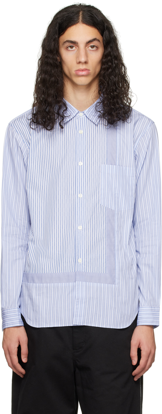 Comme des Garçons Homme Deux: Blue & White Striped Shirt | SSENSE