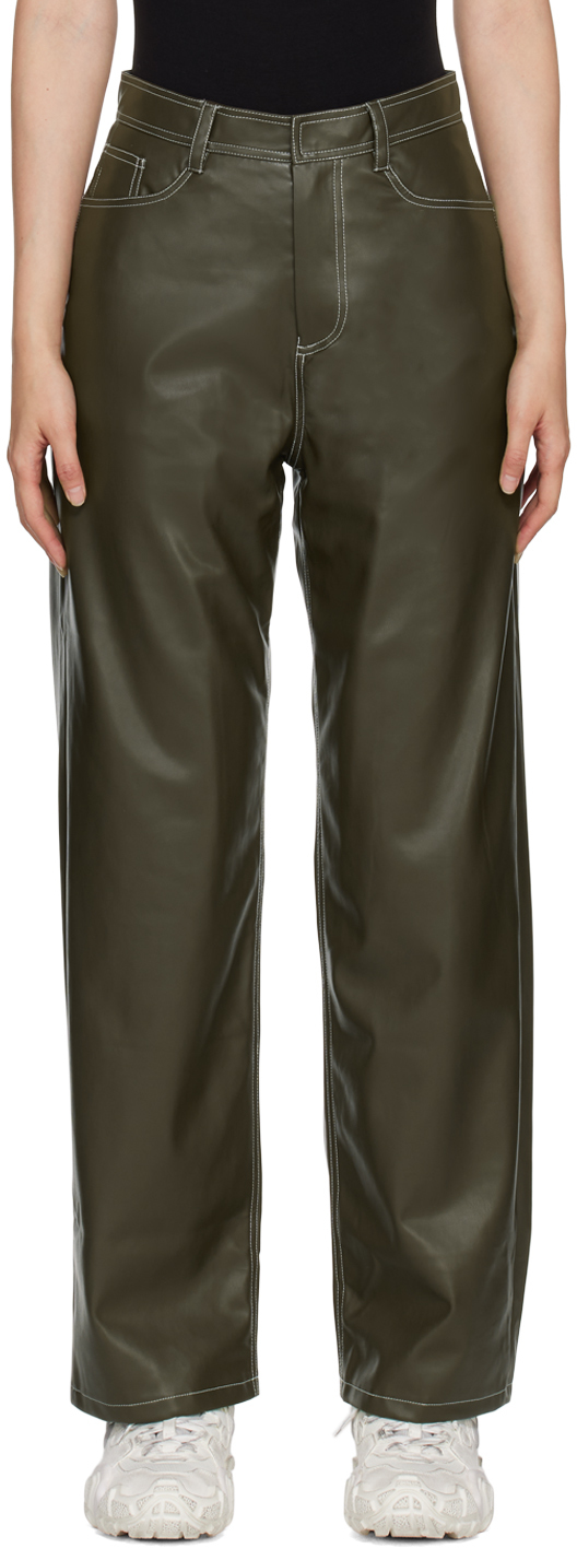 determ; Gray Rounded Faux-Leather Trousers