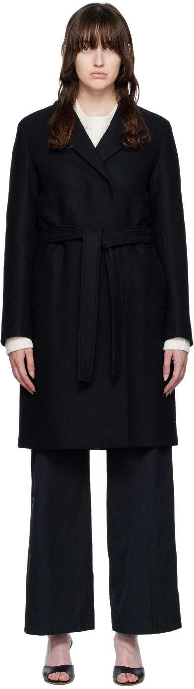 Black & White Frayed Peacoat SSENSE Women Clothing Coats Peacoats 