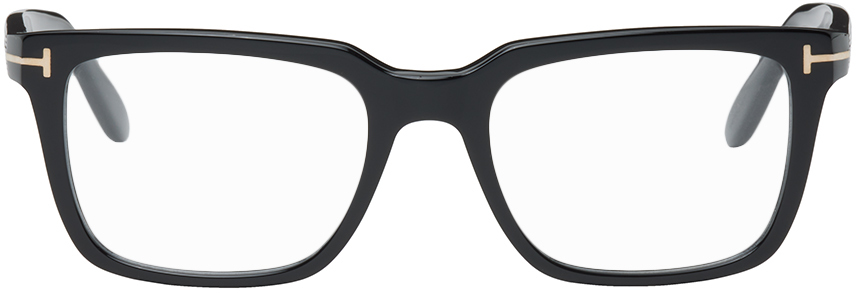 Tom Ford Black Rectangular Glasses In 001 Shiny Black | ModeSens