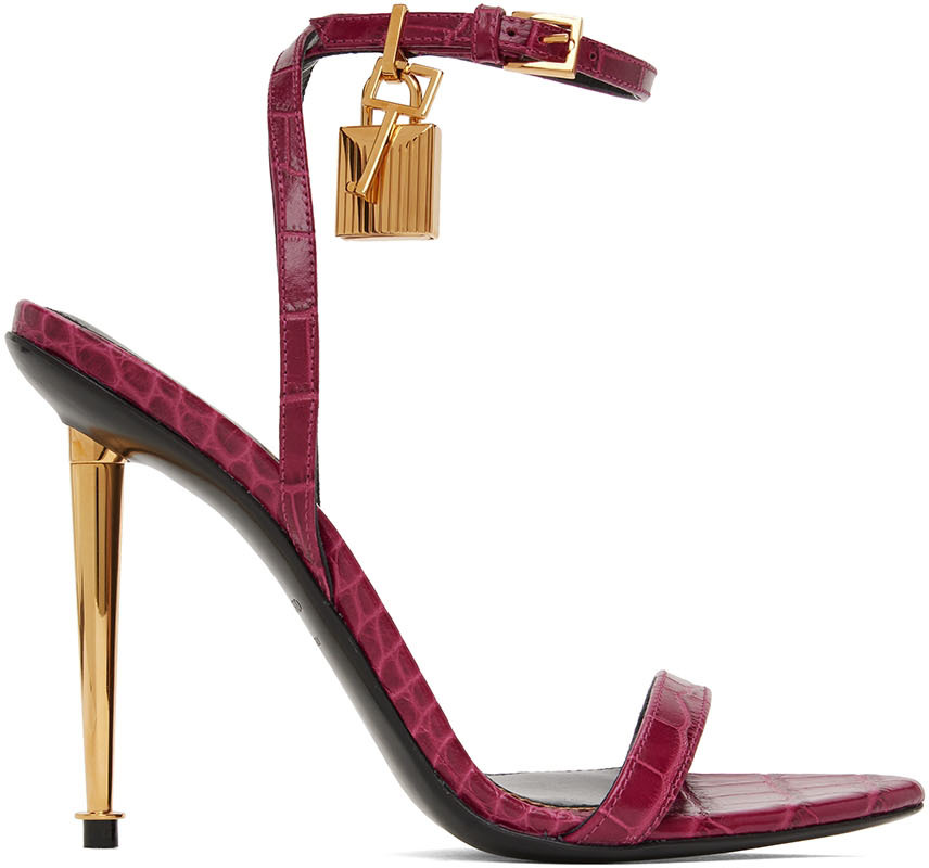 TOM FORD: Burgundy Padlock Pointy Naked Heeled Sandals | SSENSE