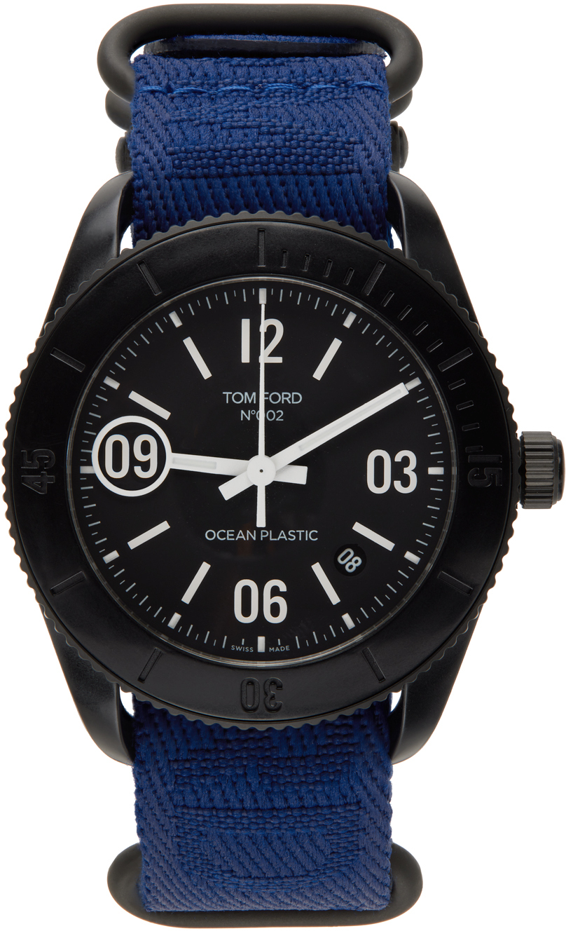 TOM FORD Blue & Black 002 Ocean Plastic Sport Watch