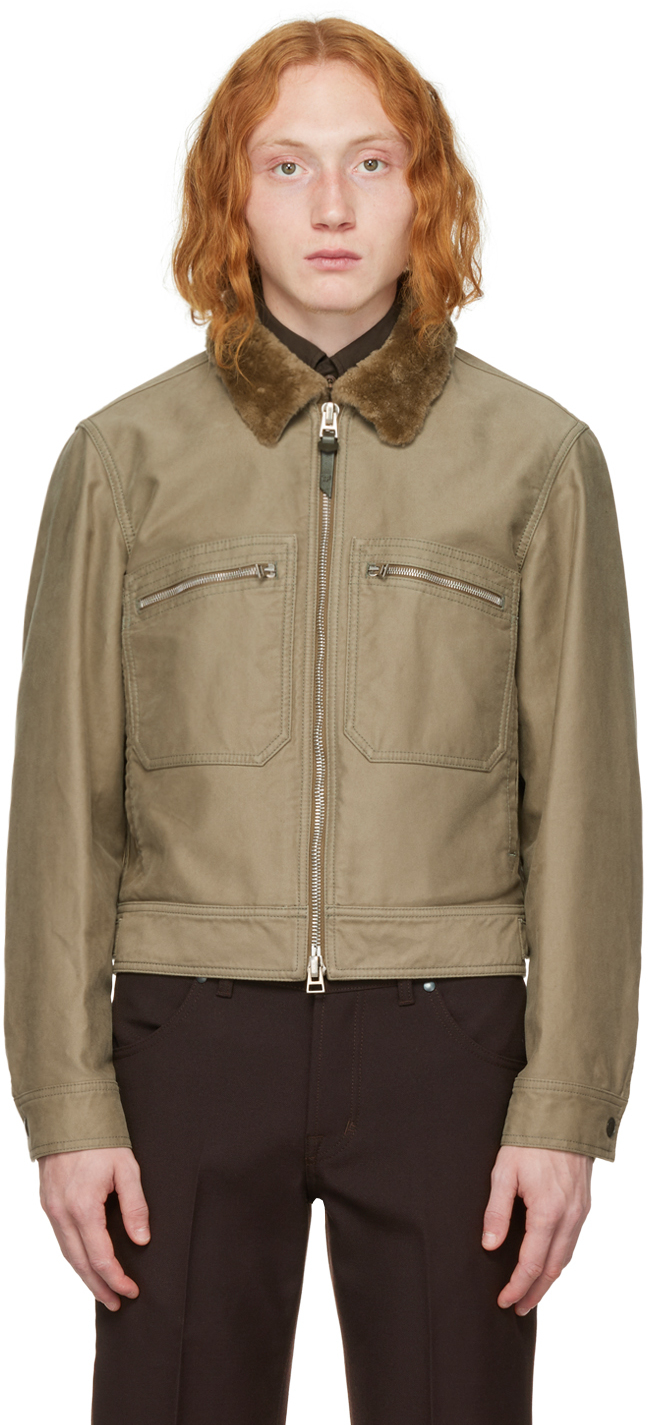 TOM FORD: Khaki Zip-Up Jacket | SSENSE