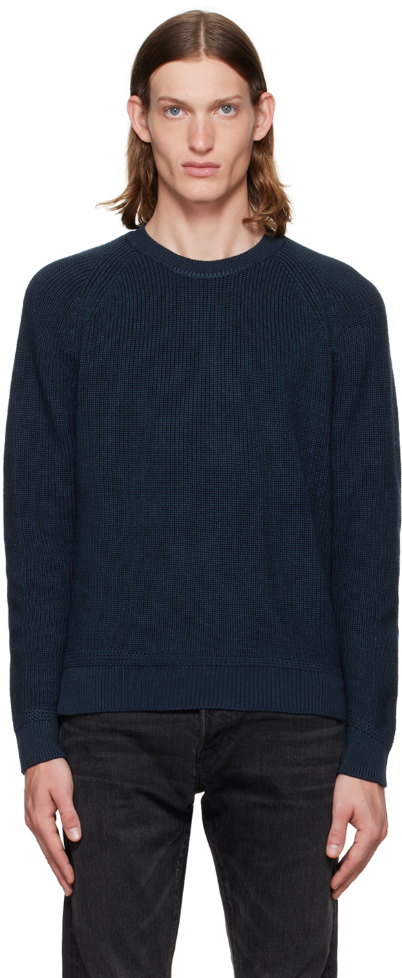 TOM FORD: Navy Ribbed Sweater | SSENSE