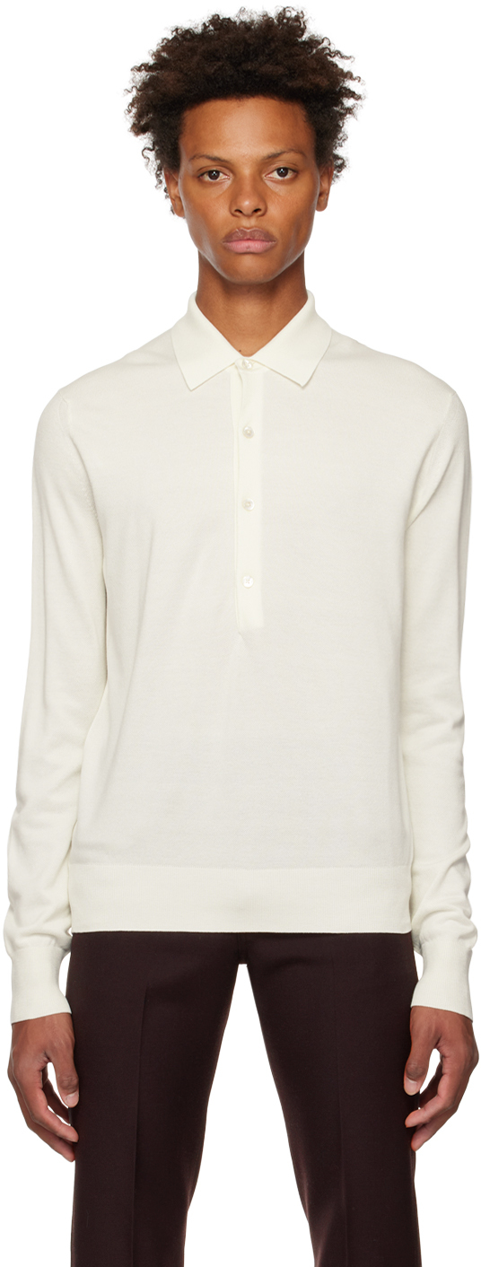 Off-White Four-Button Long Sleeve Polo