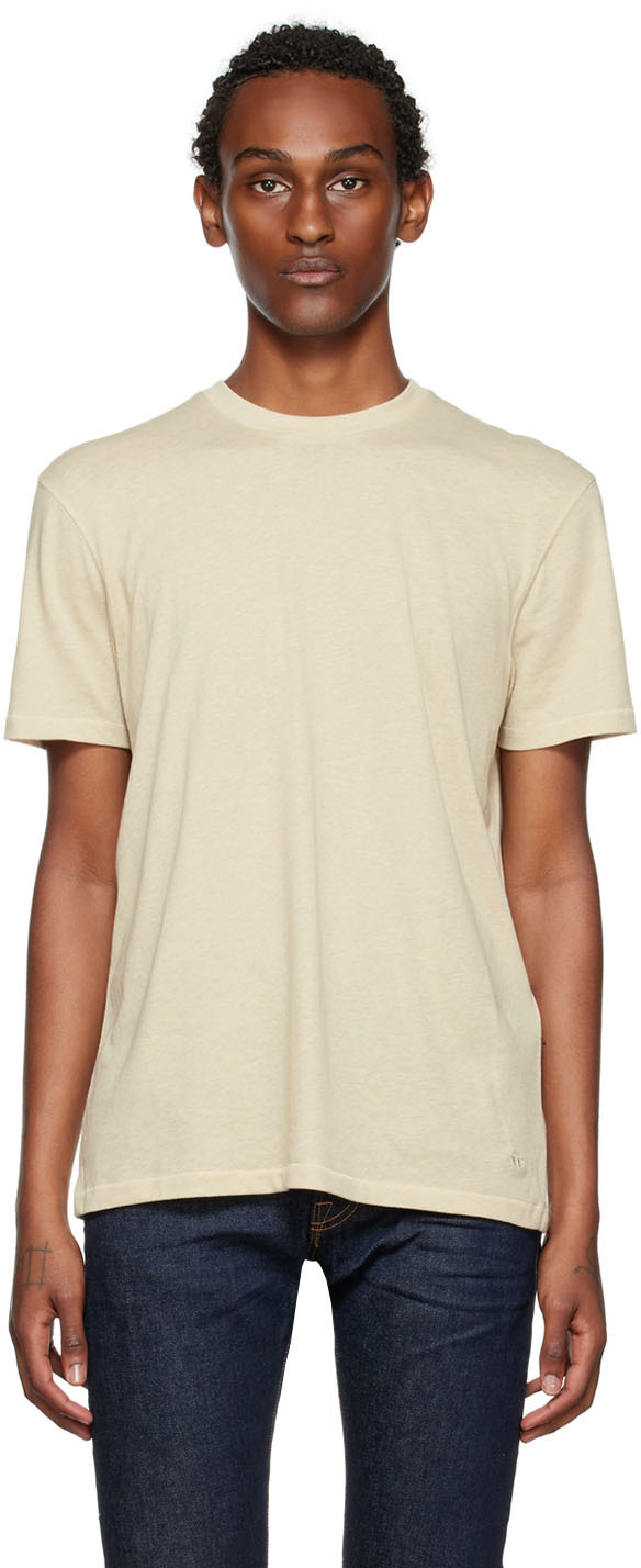 Beige Embroidered T-Shirt by TOM FORD on Sale