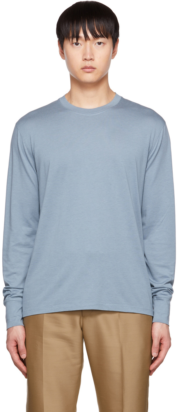 Ssense Uomo Abbigliamento Top e t-shirt Top Blue Printed Long Sleeve T-Shirt 