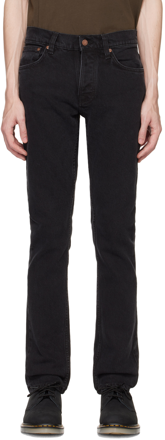 Nudie Jeans Black Tight Terry Jeans In Soft Black