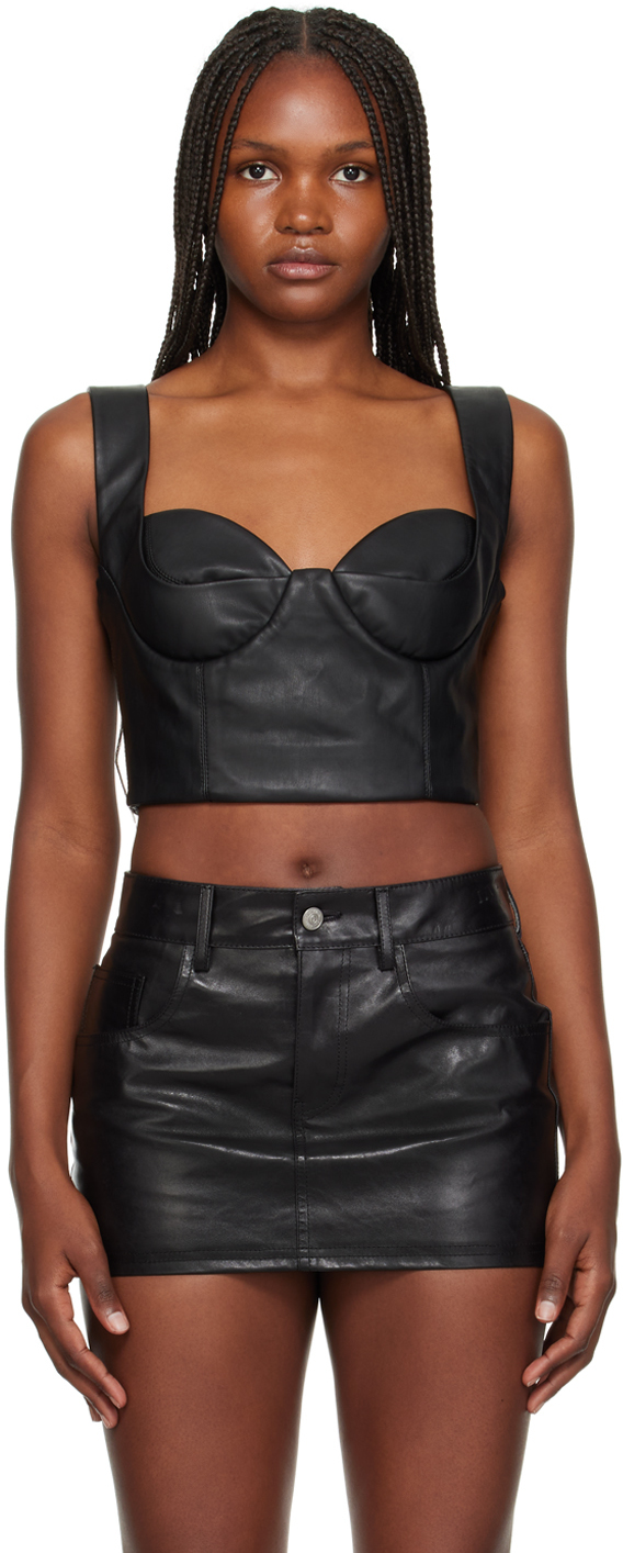 Black Padded Faux-Leather Corset