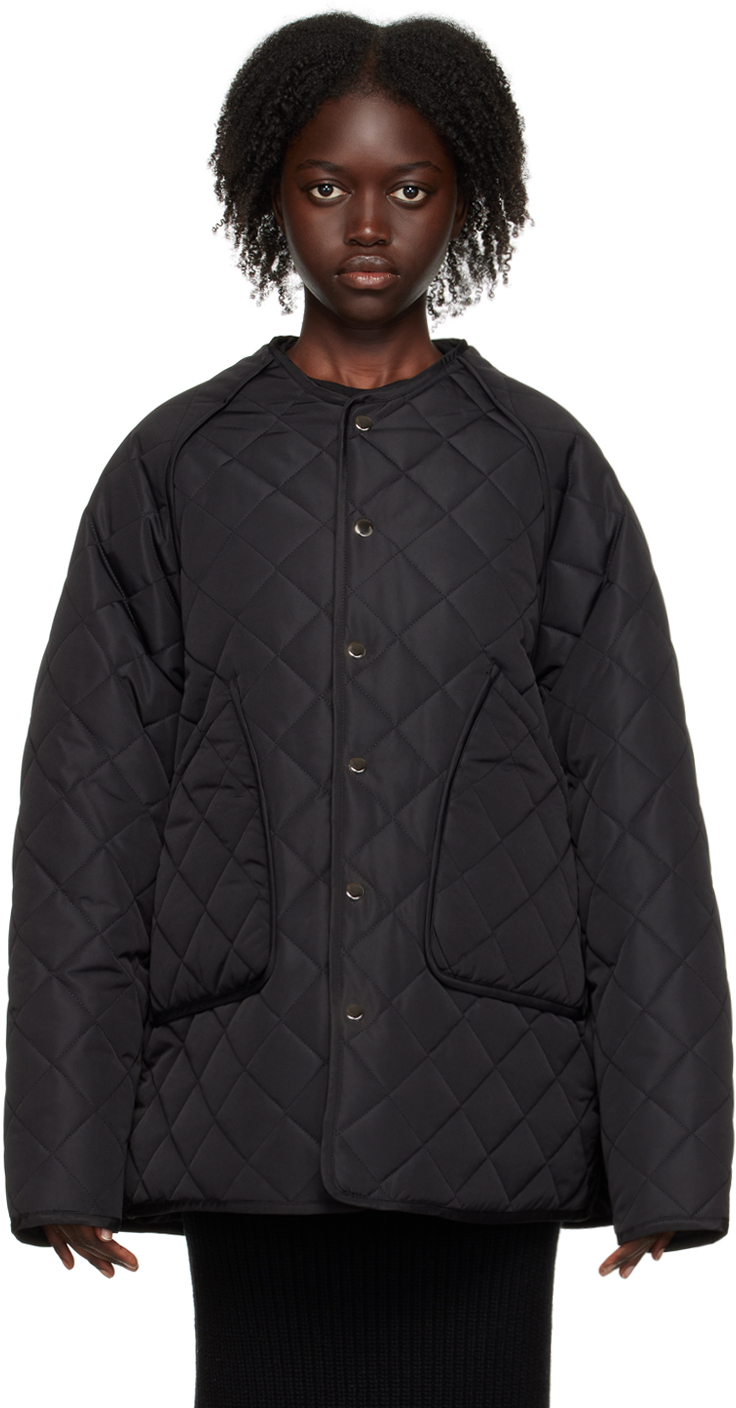 Black Quilted Jacket by Trunk Project on Sale