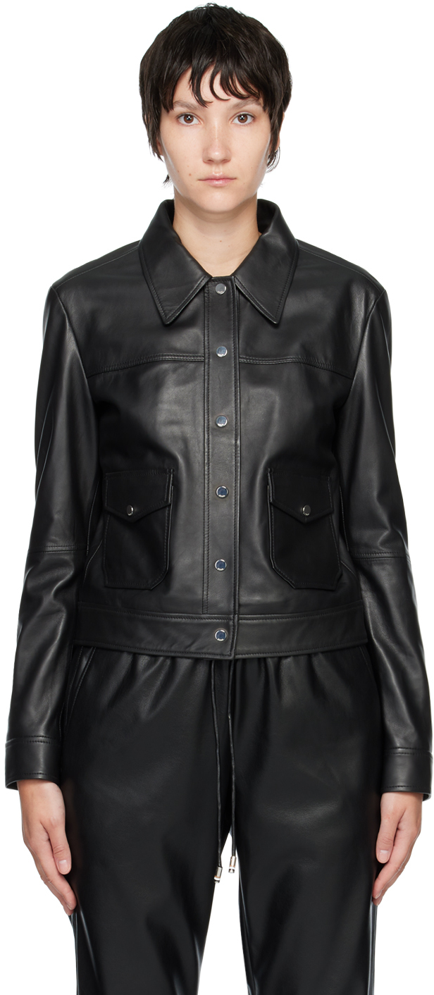 Black Lavelli Leather Jacket by Hugo on Sale