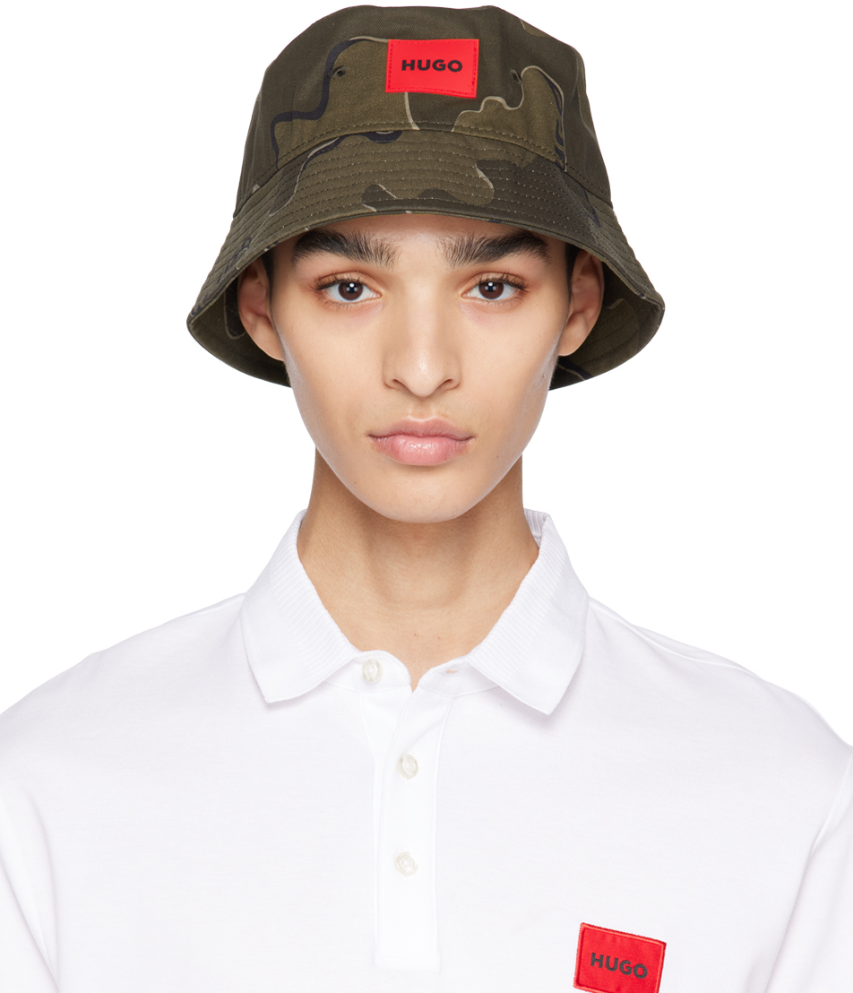 Khaki Camouflage Bucket Hat by Hugo on Sale