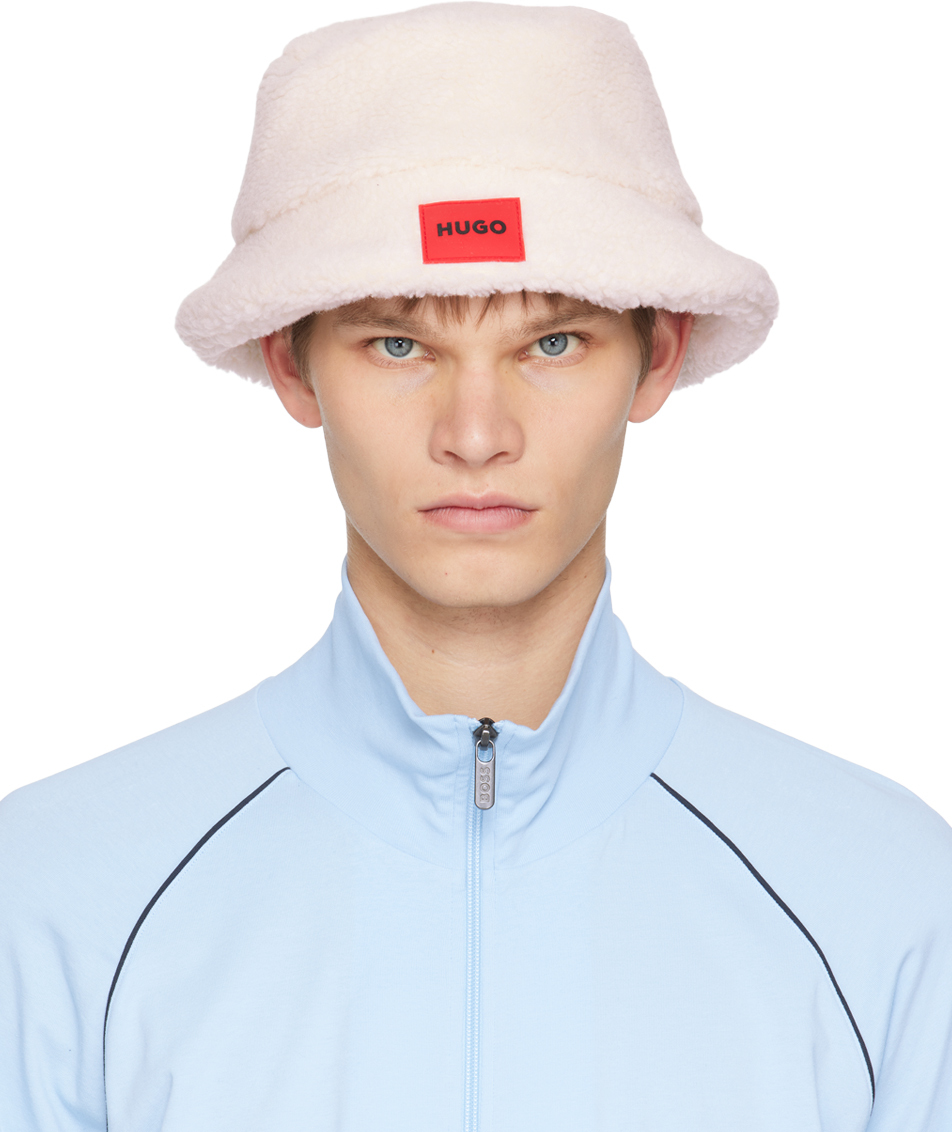 Hugo Off-white Teddy Label Bucket Hat In 108 Natural