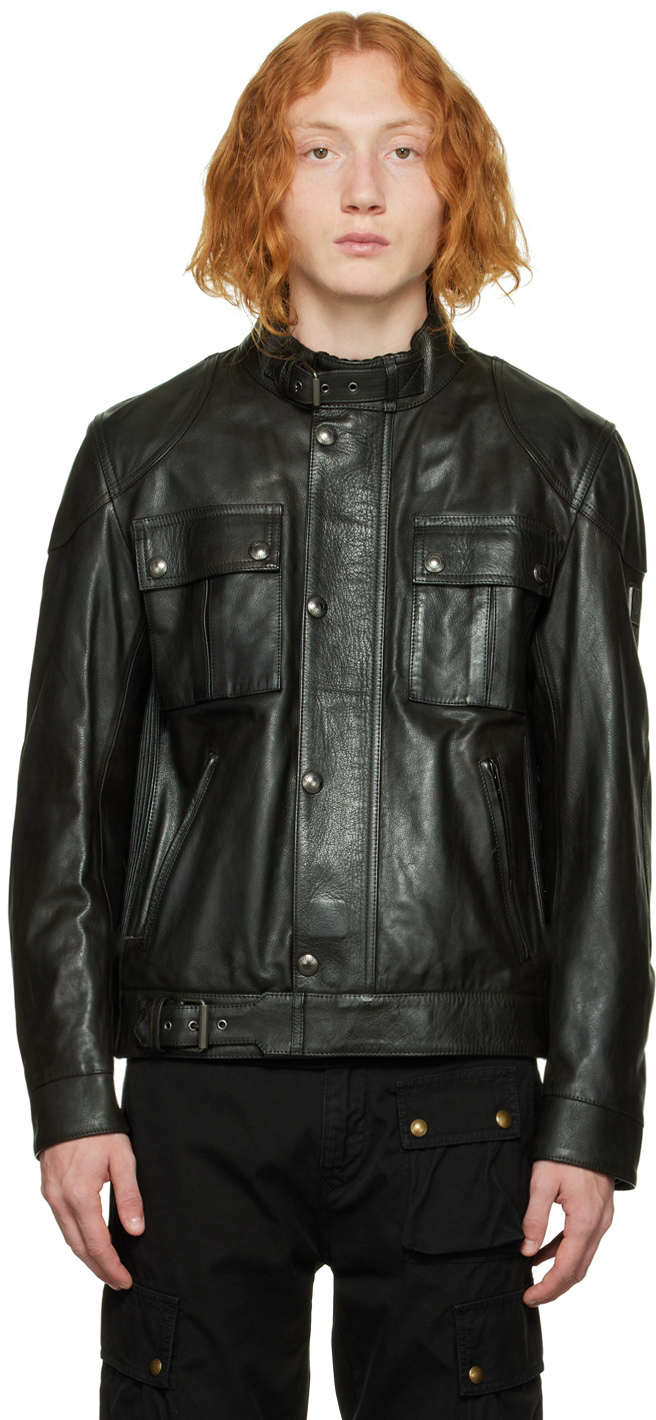 Extra Estresante Compulsión Black Gangster Leather Jacket by Belstaff on Sale
