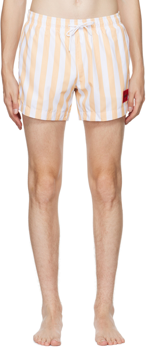 White & Yellow Striped Swim Shorts