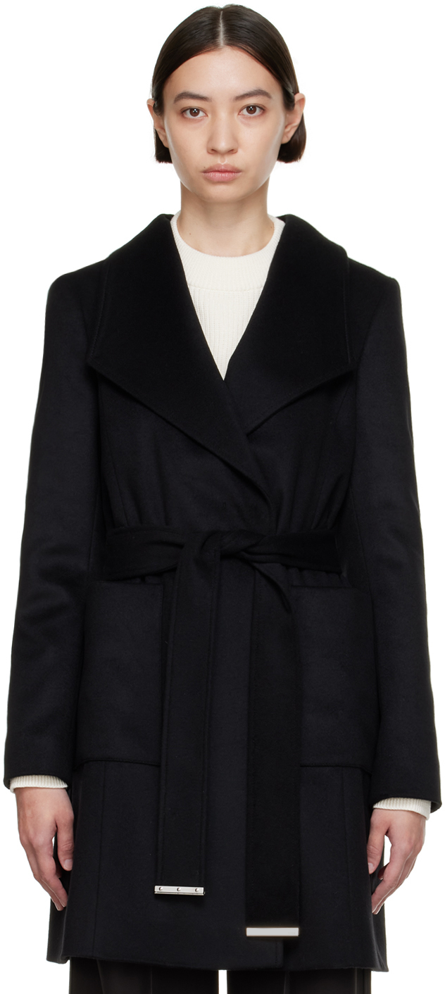 BOSS by HUGO BOSS Fur Beige Sotira Coat in Black Womens Coats BOSS by HUGO BOSS Coats 