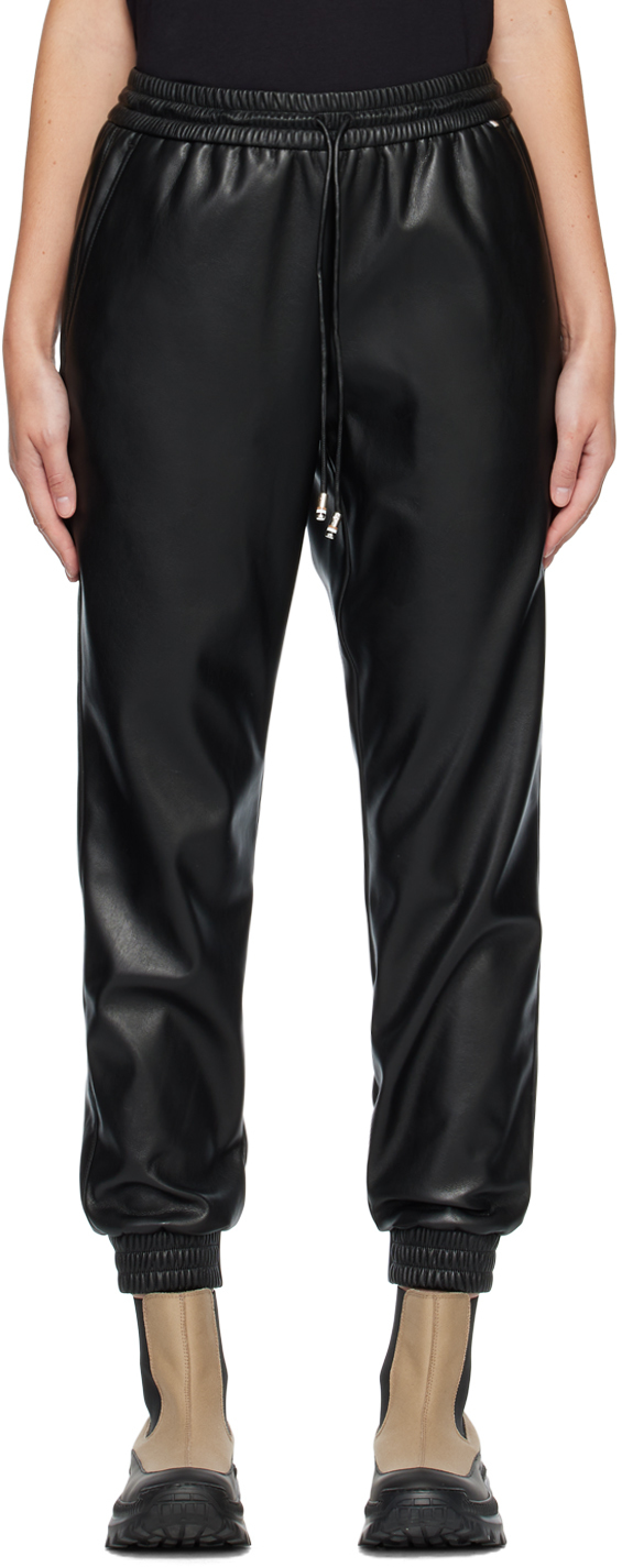 Black Drawstring Faux-Leather Lounge Pants