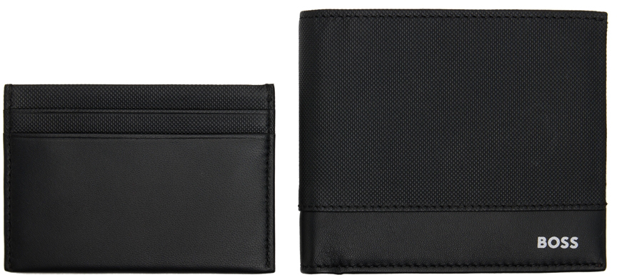 BOSS Black Leather Wallet & Card Holder Set
