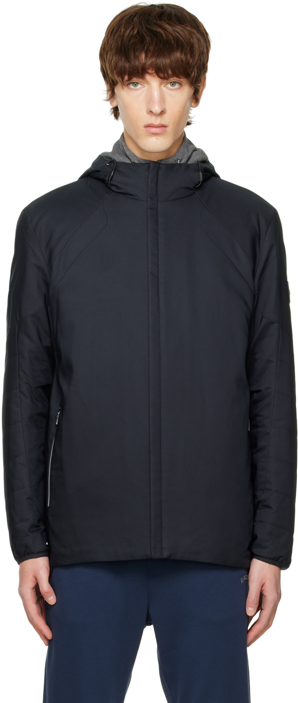 Hugo Boss Hybrid Hooded Jacket With Waterproof Logo-trimmed Zip In Dark | ModeSens