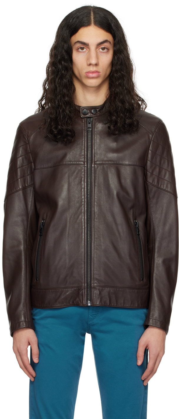 Historiker tidsskrift højde Brown Joset Leather Jacket by BOSS on Sale