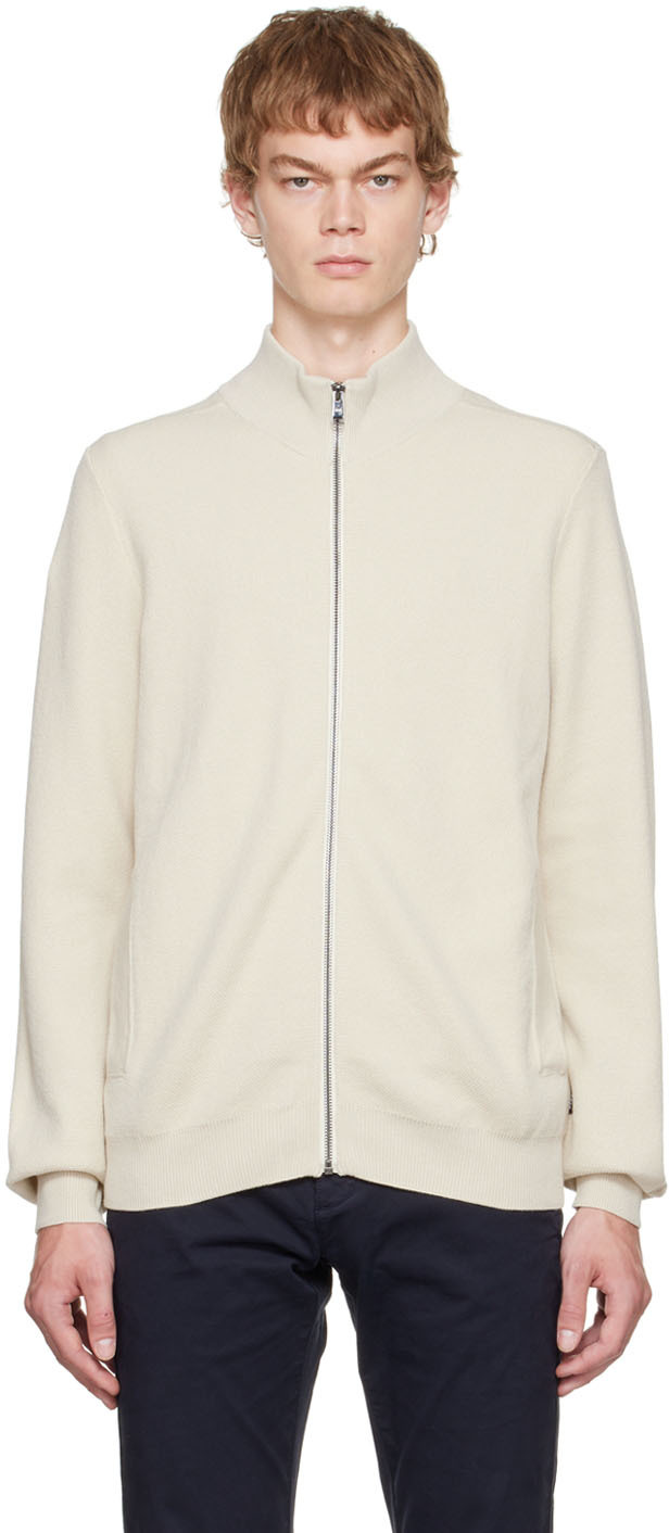 BOSS Off-White Tassone Zip Sweater