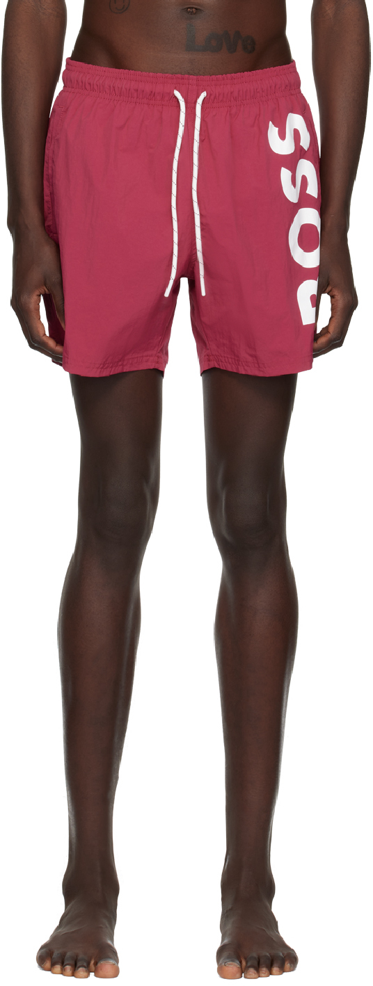 Hugo Boss Pink Printed Swim Shorts In 673 Bright Pink
