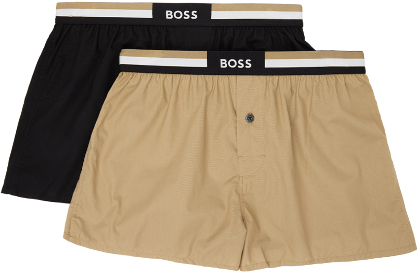 BOSS Two-Pack Beige & Black Pyjama Boxers