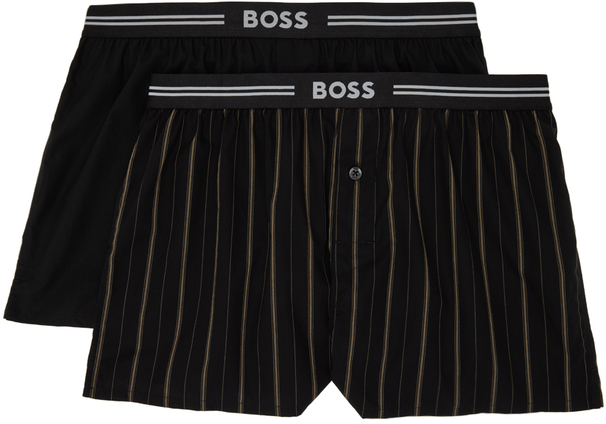 BOSS Two-Pack Black Striped Waistband Boxers