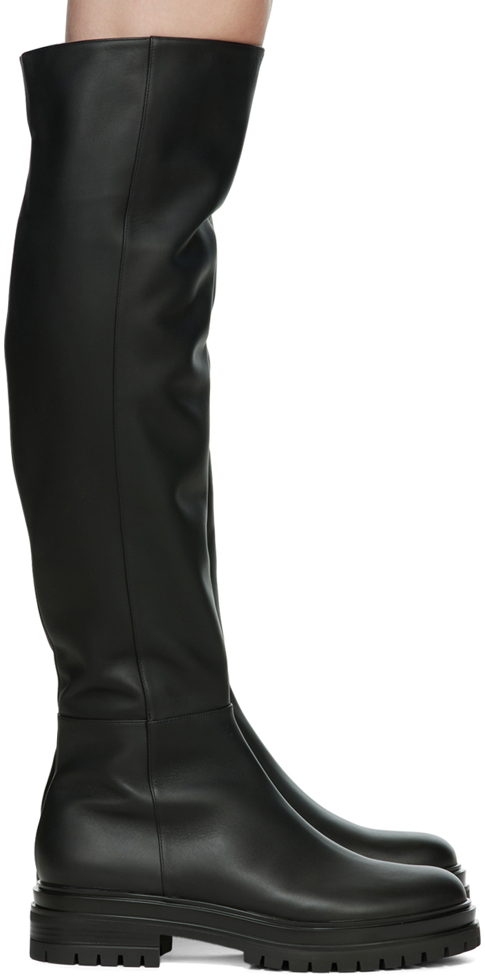 Black Leather Quinn Tall Boots by Gianvito Rossi on Sale
