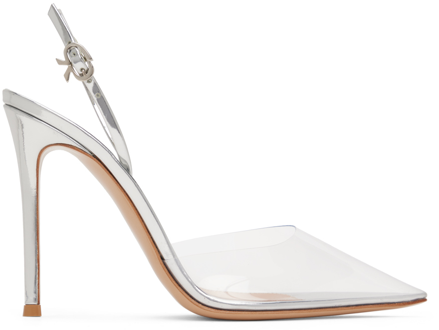 Silver Ribbon D'Orsay 105 Heels by Gianvito Rossi on Sale