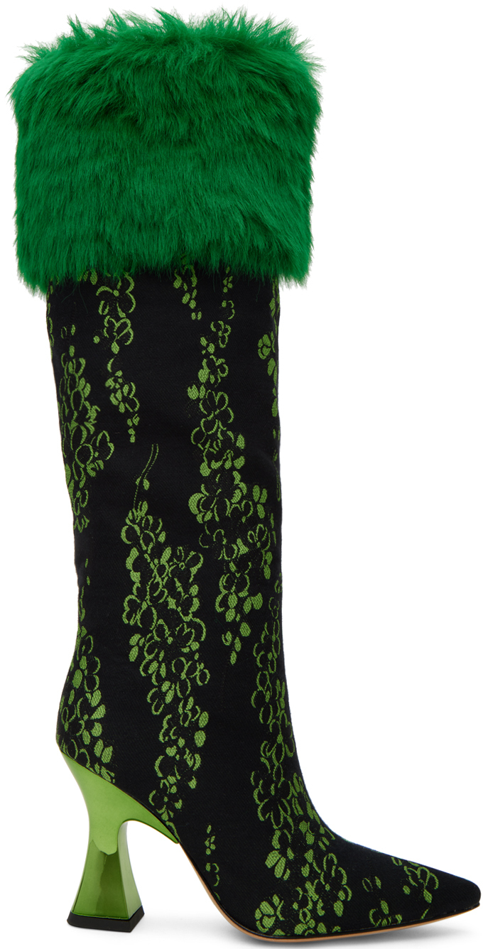 Green & Black Floral Tall Boots