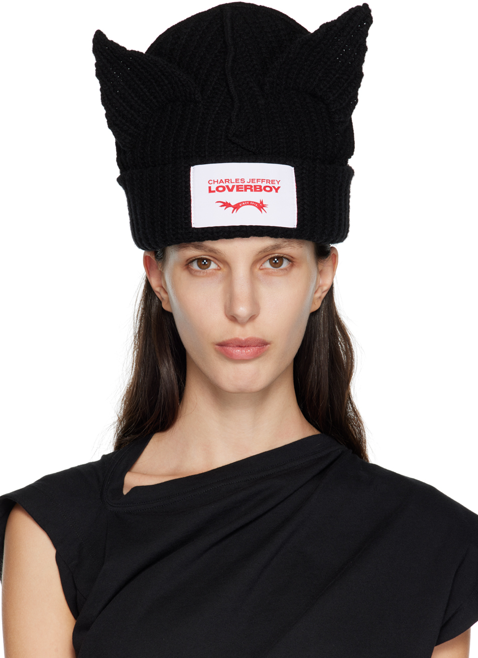 Charles Jeffrey LOVERBOY Black Chunky Ears Beanie | Smart Closet