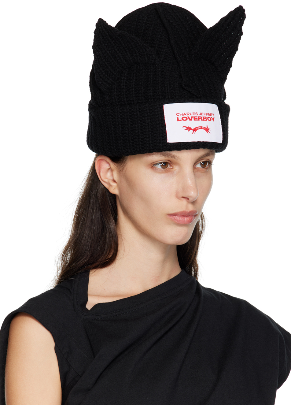 Charles Jeffrey LOVERBOY Black Chunky Ears Beanie | Smart Closet