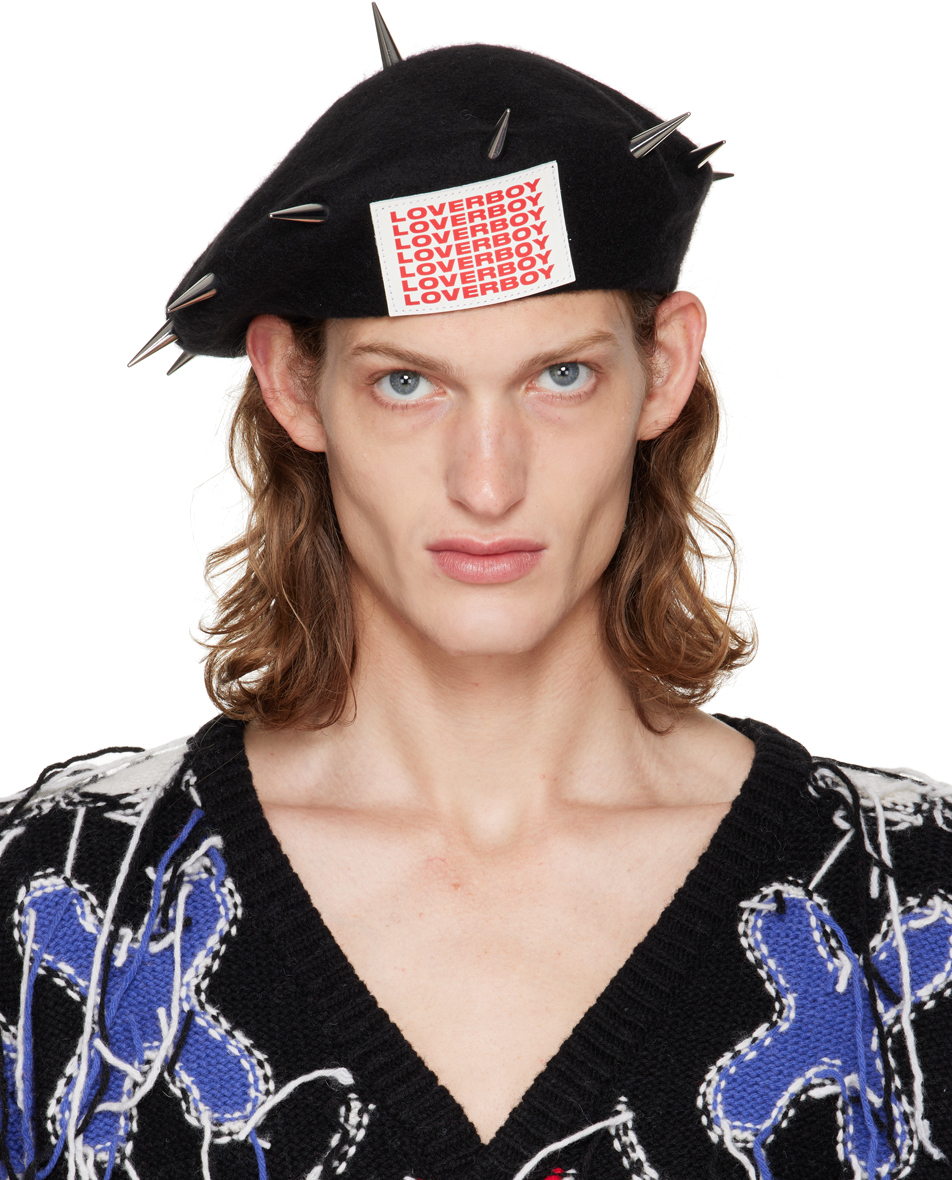 SSENSE Exclusive Black Studded Patch Beret