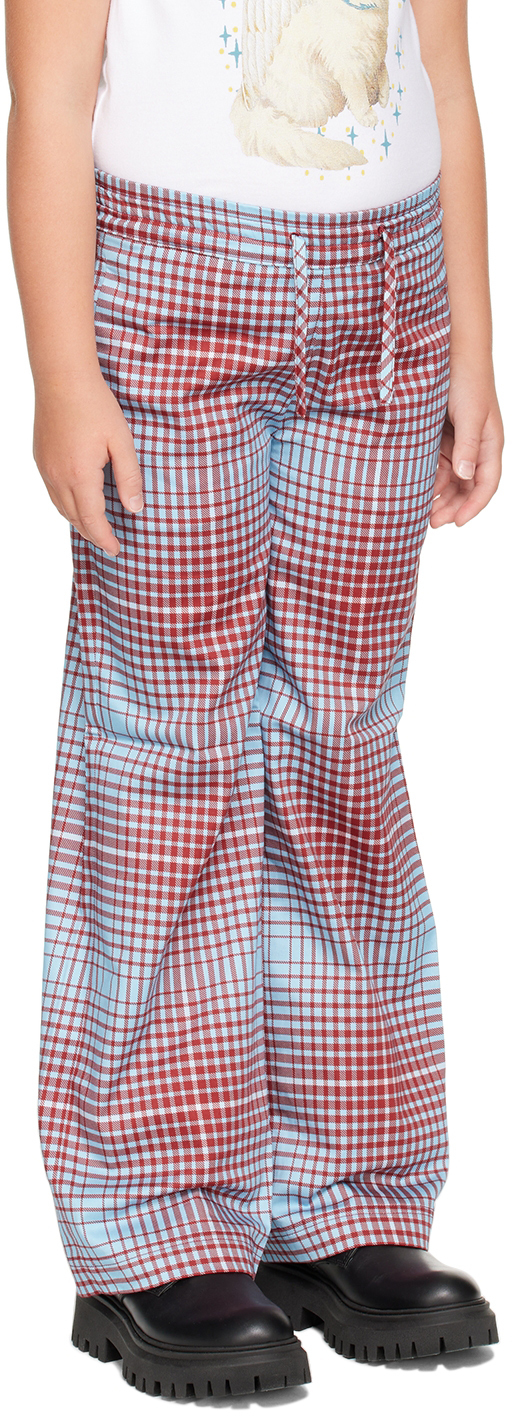 Charles Jeffrey Loverboy Ssense Exclusive Kids Blue & Red Trousers In Blurry Tartan