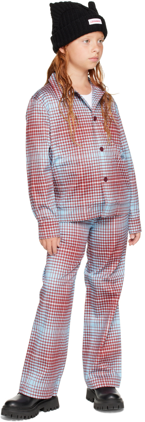 Charles Jeffrey Loverboy Ssense Exclusive Kids Blue & Red Trousers In Blurry Tartan