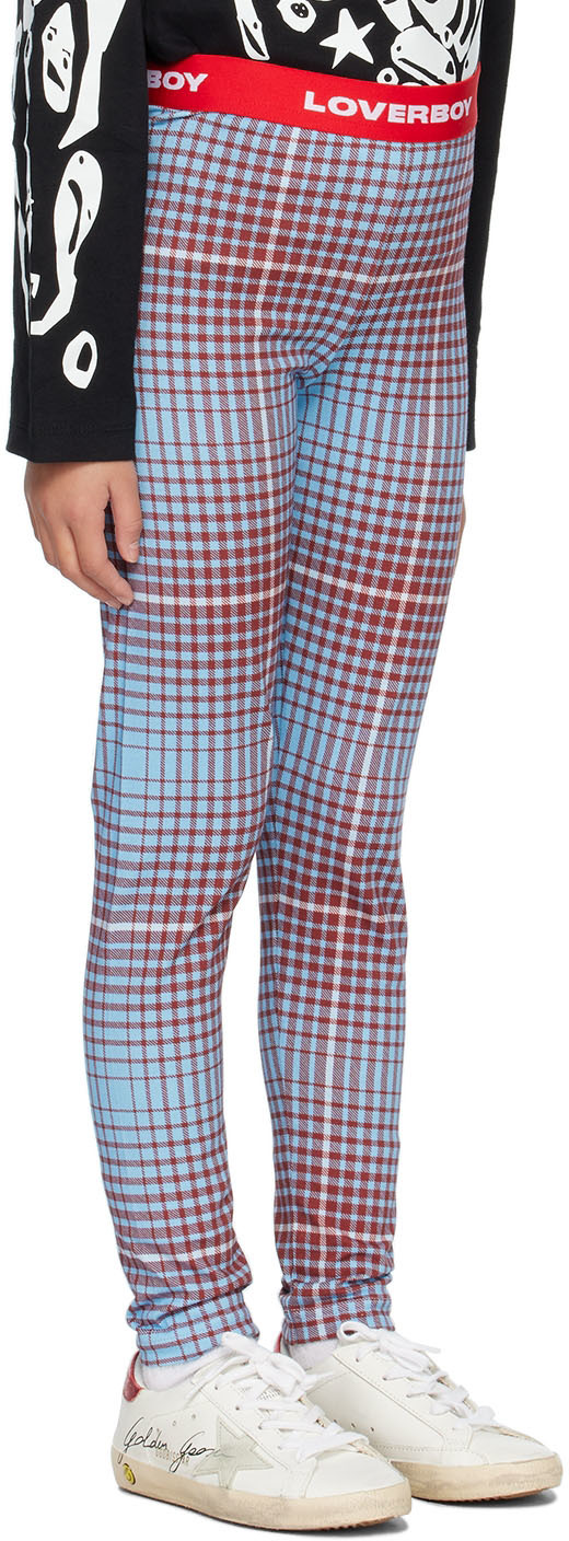 Charles Jeffrey Loverboy Ssense Exclusive Kids Blue Leggings In Blurry Tartan