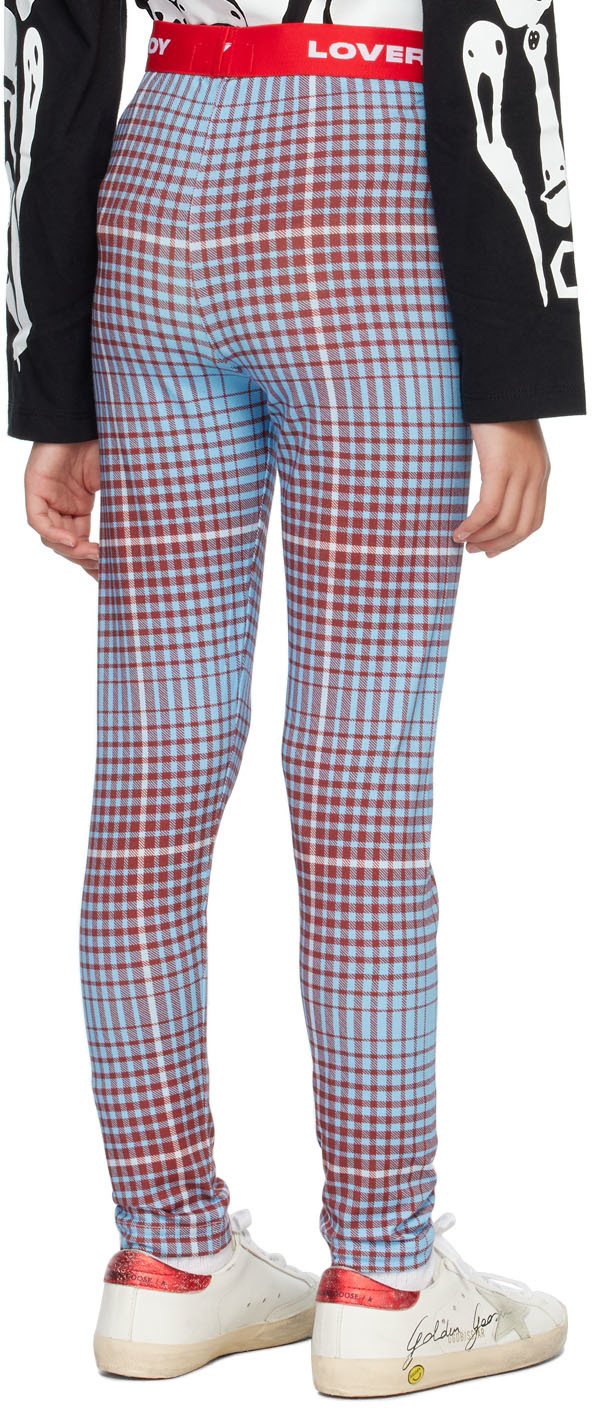 Charles Jeffrey Loverboy Ssense Exclusive Kids Blue Leggings In Blurry Tartan