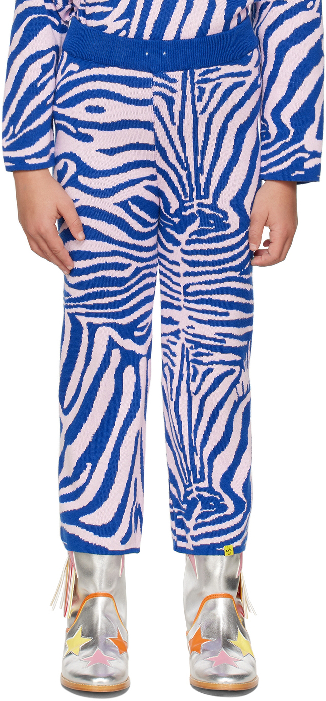 M.a+ Kids Blue & Pink Zebra Lounge Pants In Blue/pink Zebra Prin