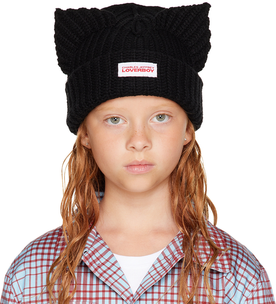 Charles Jeffrey Loverboy SSENSE 独家发售黑色 Chunky Ears 儿童毛线帽 | SSENSE