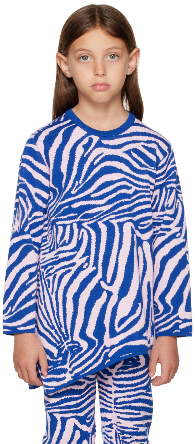M.a+ Kids Blue & Pink Zebra Sweater In Blue/pink Zebra Prin