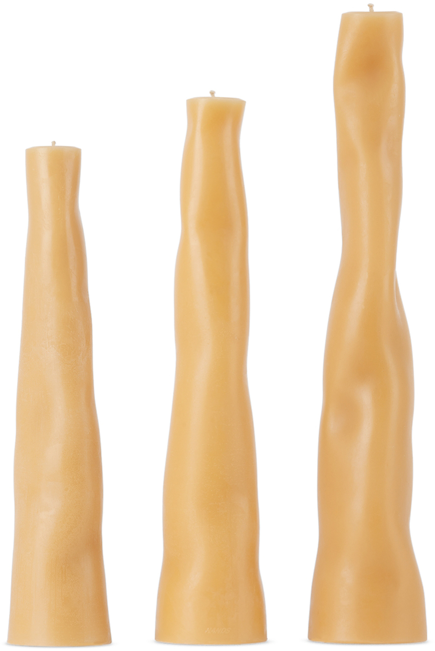 Hands Yellow Wobble Candle Set In Natural