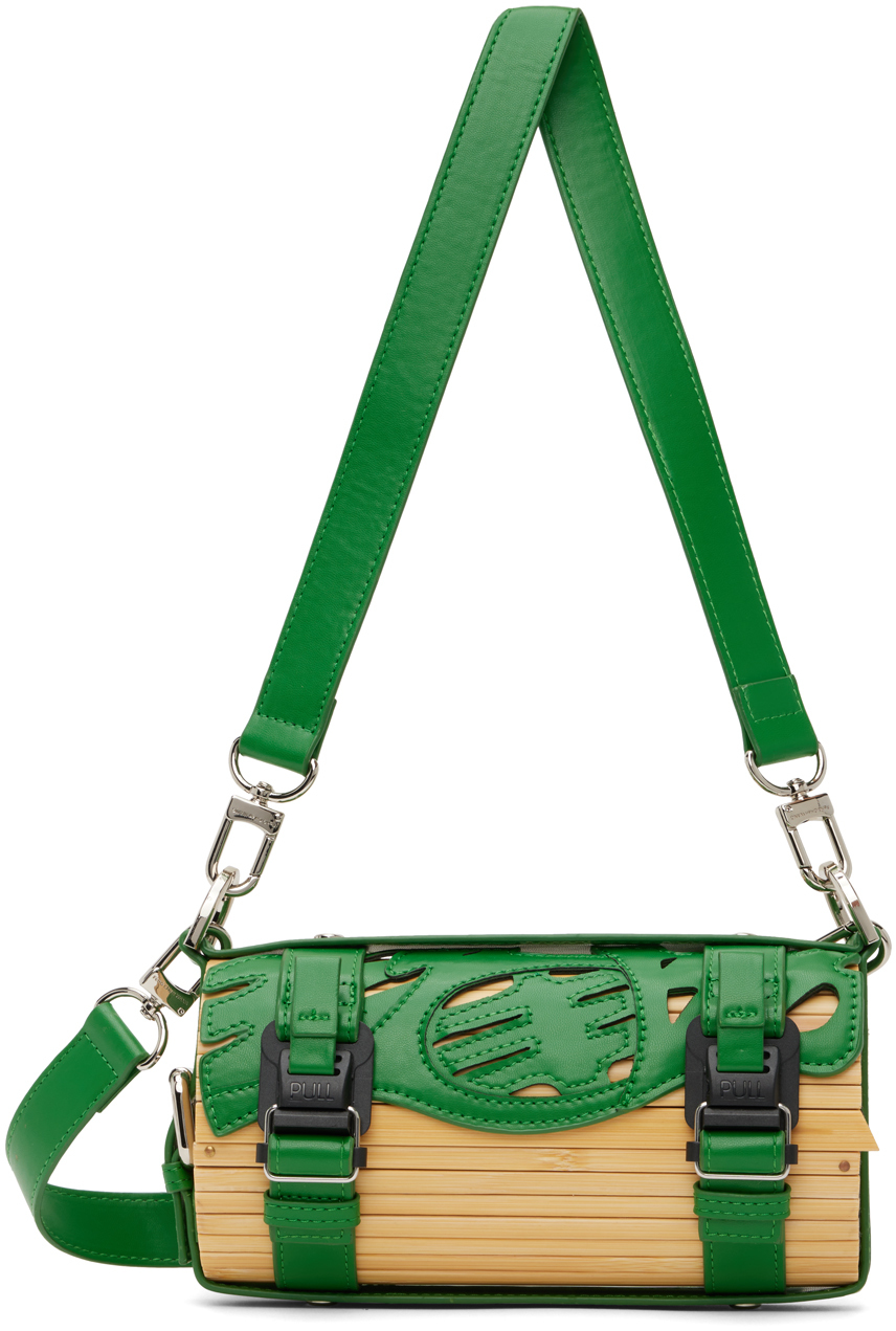 Feng Chen Wang Beige & Green Large Bamboo Bag SSENSE Canada