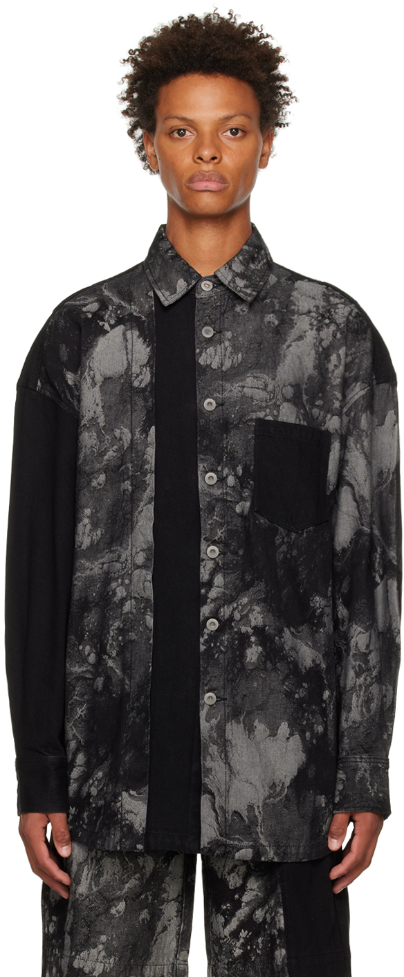 Feng Chen Wang: Gray & Black Washed Denim Jacket | SSENSE Canada