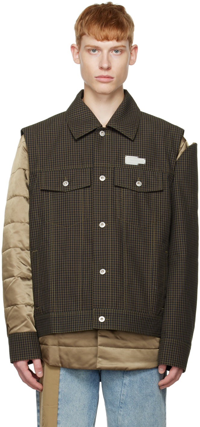 Feng Chen Wang: Green & Khaki Layered Jacket | SSENSE