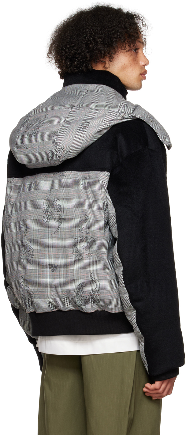 Feng Chen Wang Black & Gray Houndstooth Down Jacket In Black/grey Check