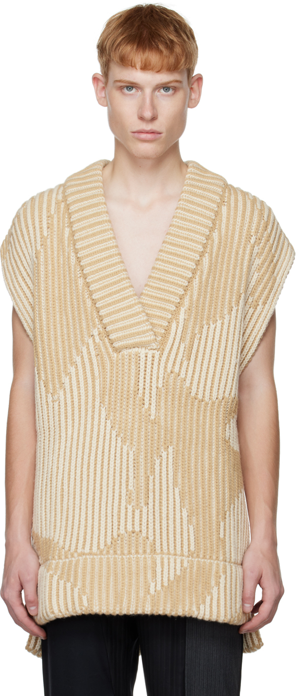 Khaki Jacquard Oversized V-Neck